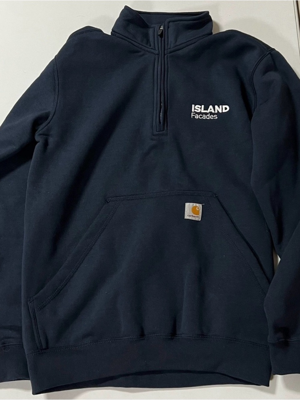 Carhartt Navy Blue White ‘Island Facades’ Quarter-Zip Sweater Sweatshirt Size S